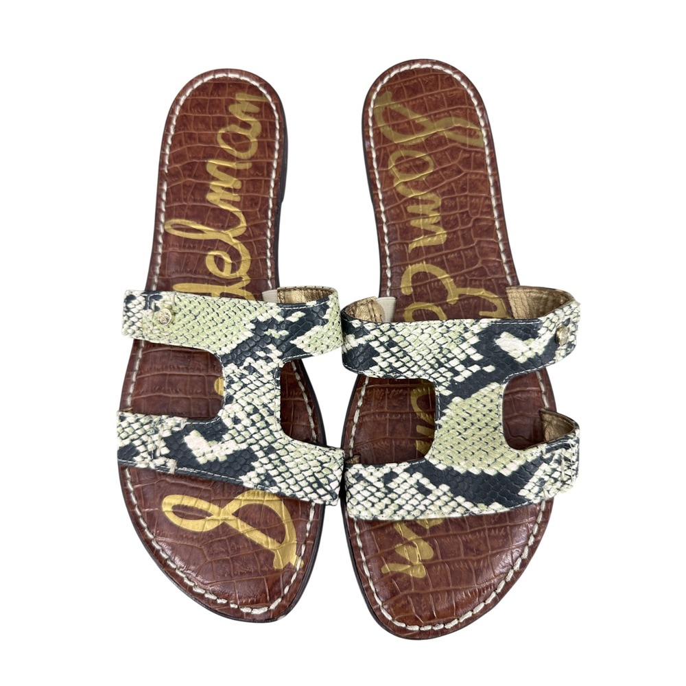 Sam Edelman Bay Snakeskin Slide Sandals Mismatched Sizes 10 and 11 Green Brown